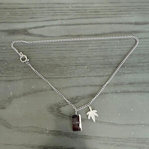 Silver Chain Necklace with Leaf and Tag Charms Fashion Jewelry